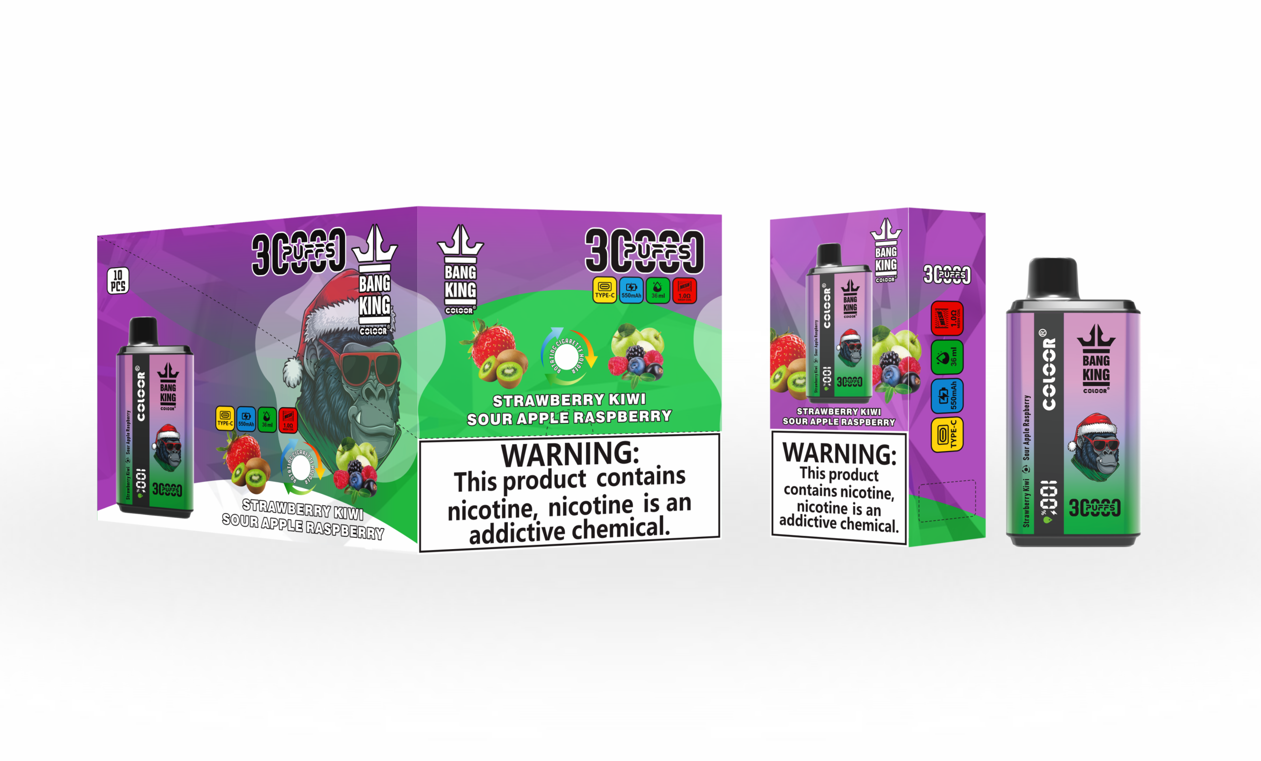 Căpșuni Kiwi & Măr Acrișor Zmeură Bang KING Color 30k fumuri