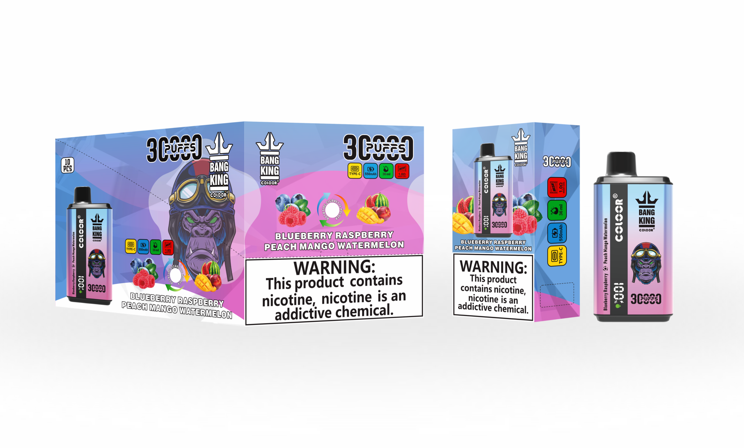 Afine Zmeură & Mango Piersică Pepene Bang KING Color 30k fumuri